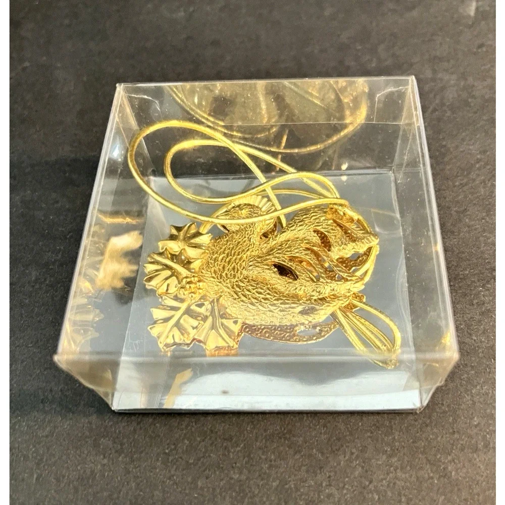 RARE Signed Gerry's Gold Dove Bird on Holly Christmas Ornament Original Box VTG